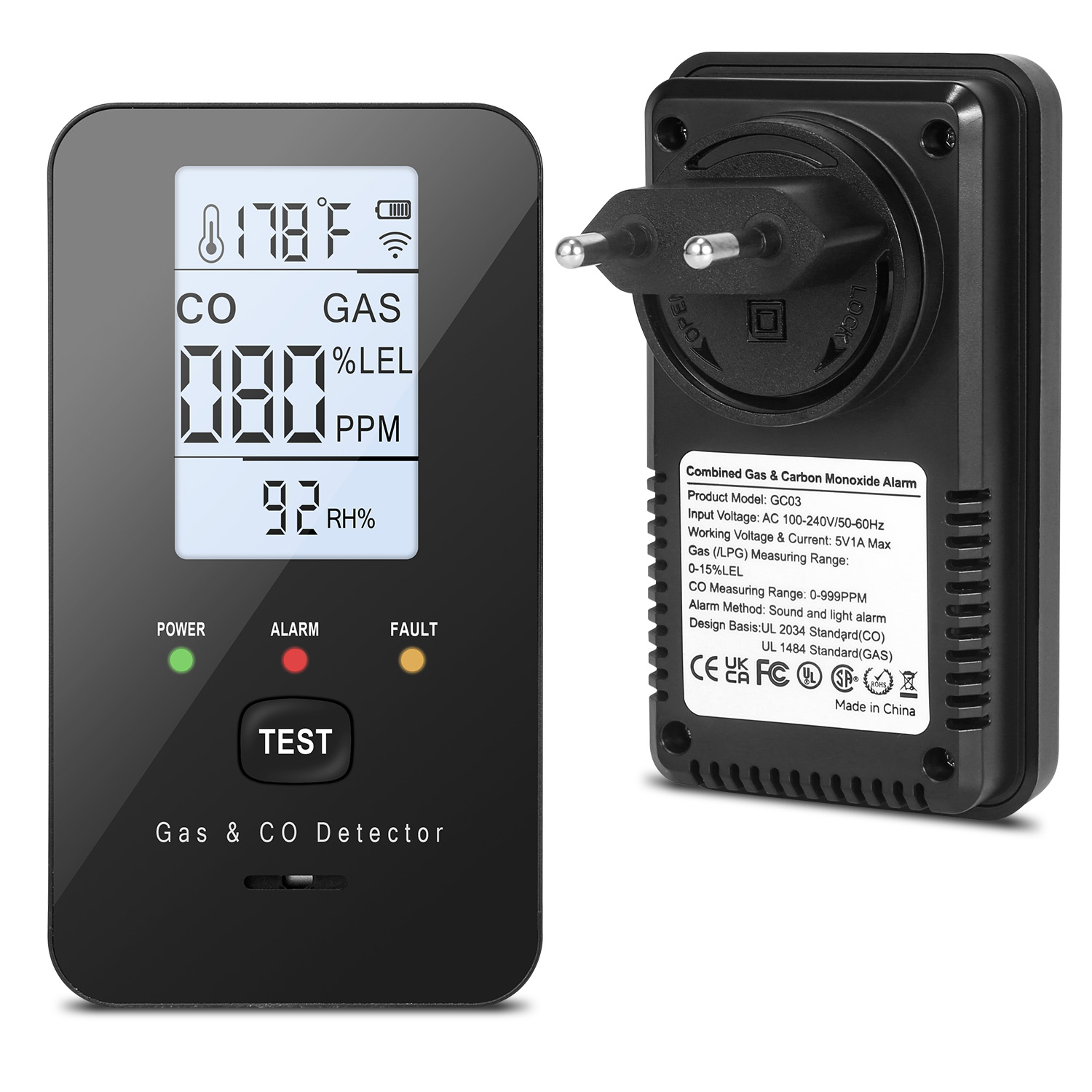 Smoke Leak Detector - Combination Natural Gas Detector & Carbon